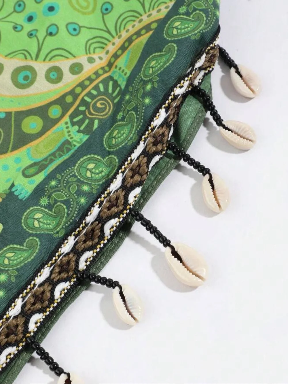 Green Paisley Scarf with Fringe S177